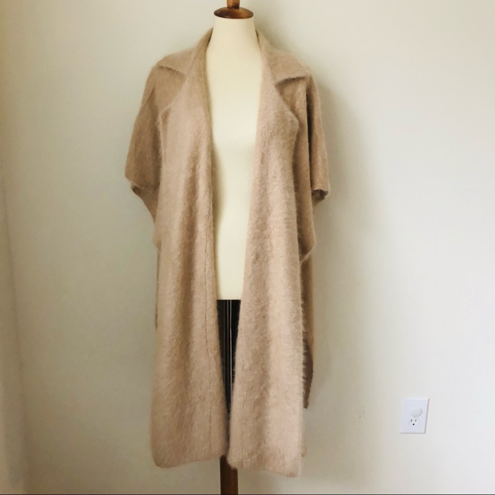 🆓 Shipping 100% Cashmere Open Front Long Coatigan- Oversized Camel Beige Wrap - Picture 11 of 11
